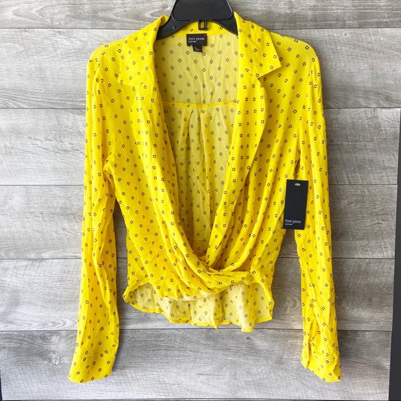 free press Tops - Free Press yellow plunge neck long sleeve blouse